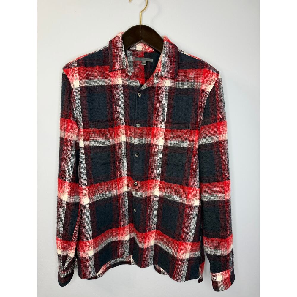 John Varvatos Farron Wool Flannel Plaid Button-Up Long-Sleeve Shirt Sz M - Picture 6 of 12